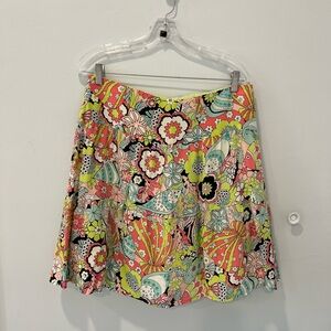 Nanette Lepore Coral Pink, Lime, Aqua Embellished Silk Skater Skirt